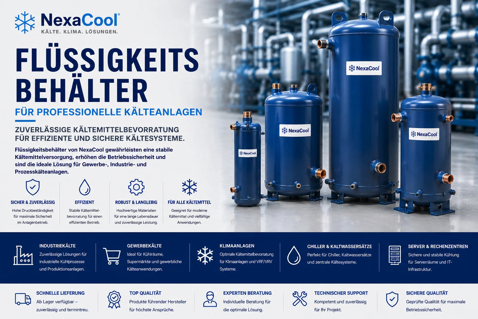 Flüssigkeitsbehälter für professionelle Kälteanlagen und Industriekälte von NexaCool