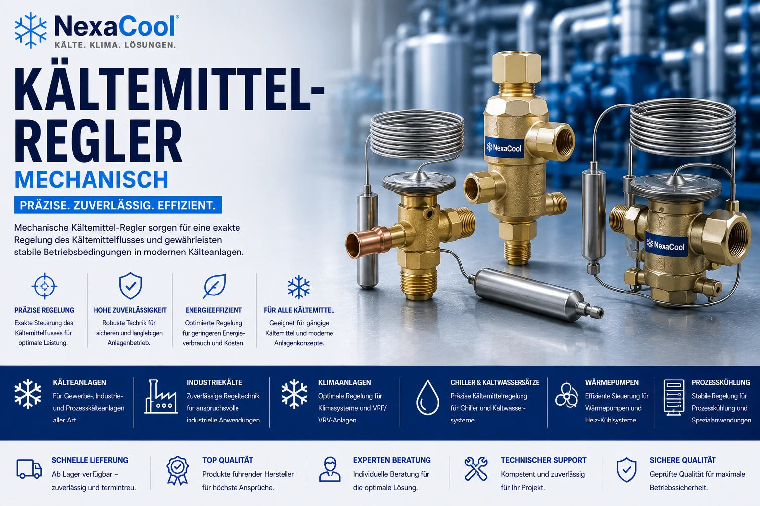 Mechanische Kältemittel-Regler für professionelle Kälteanlagen und Industriekälte von NexaCool