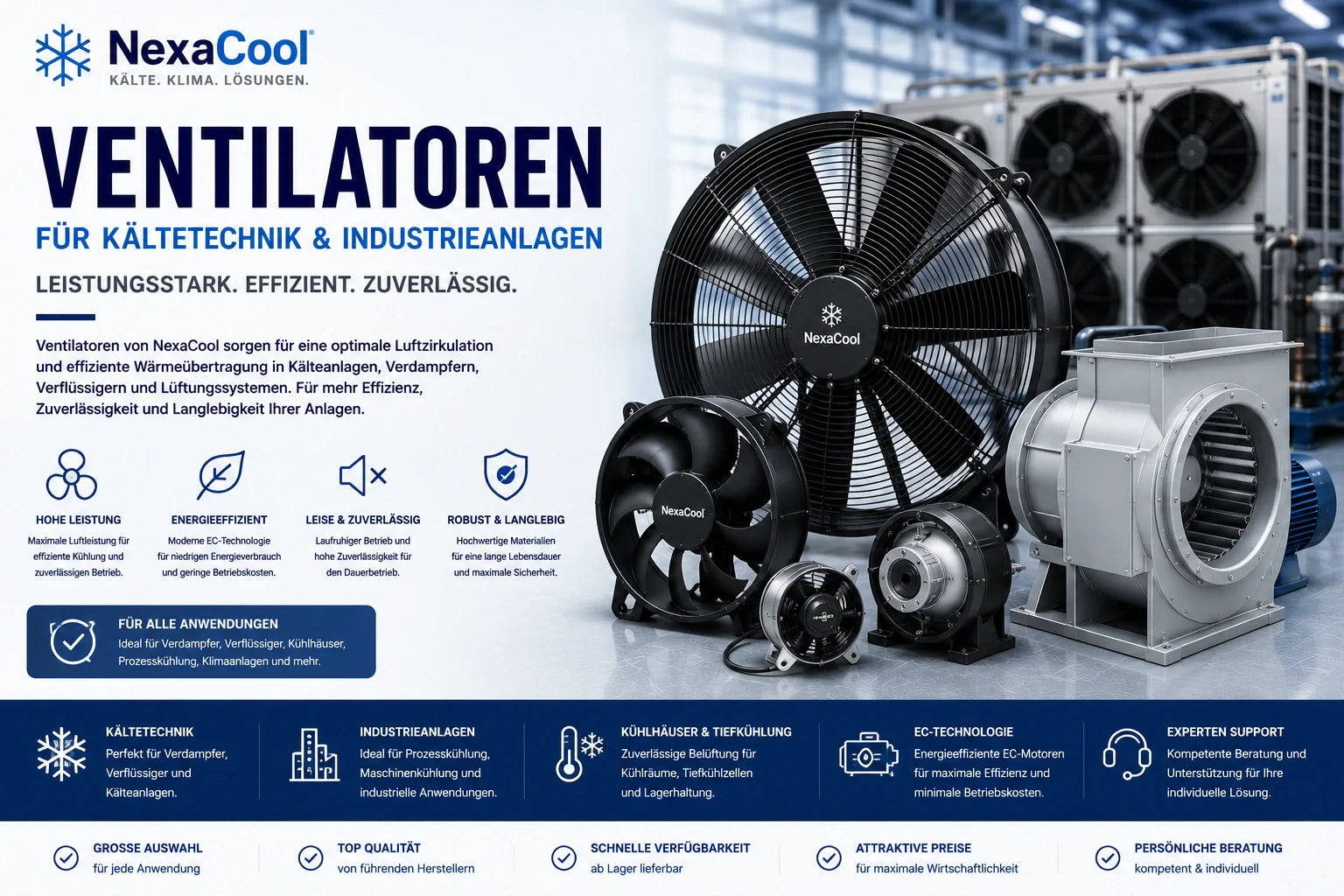 Ventilatoren für professionelle Kältetechnik und Industrieanlagen von NexaCool