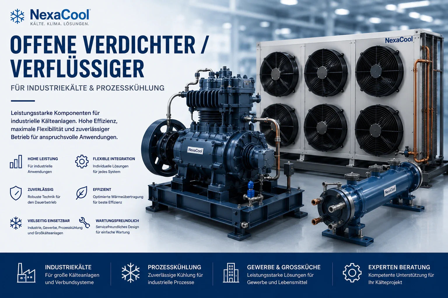 Offene Verdichter und Verflüssiger für Industriekälte und Prozesskühlung von NexaCool