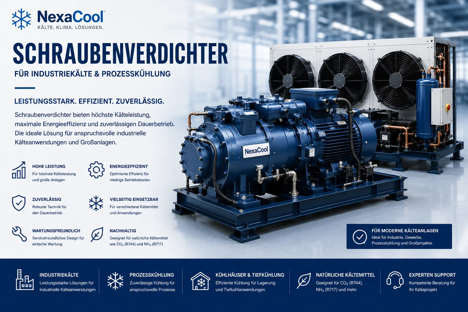 Schraubenverdichter für Industriekälte und Prozesskühlung von NexaCool