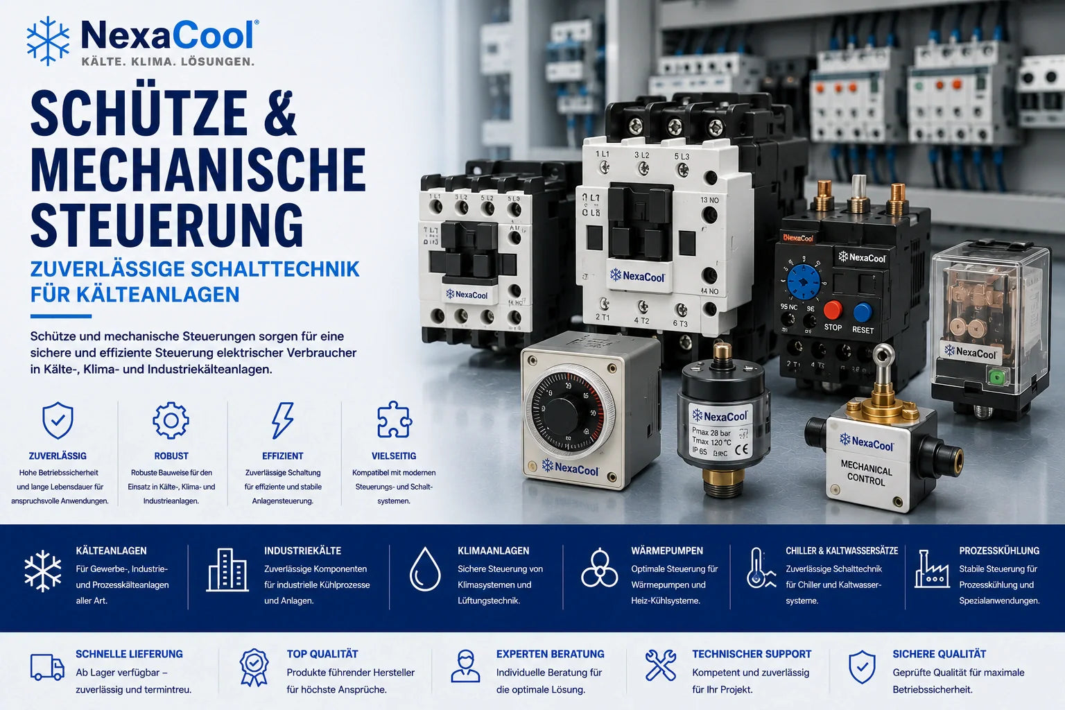 Schütze und mechanische Steuerungen für professionelle Kälteanlagen und Industriekälte von NexaCool