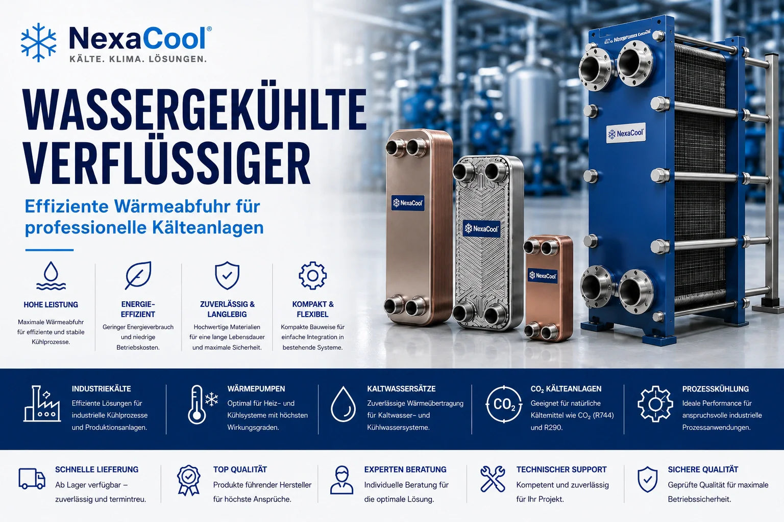 Wassergekühlte Verflüssiger für industrielle Kälteanlagen und Prozesskühlung von NexaCool