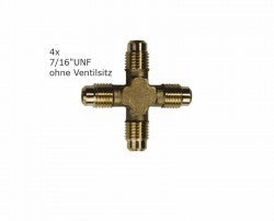 Schraubfitting Kreuzstück, 4 x 1/4""SAE/7/16"" UNF o. Schrader