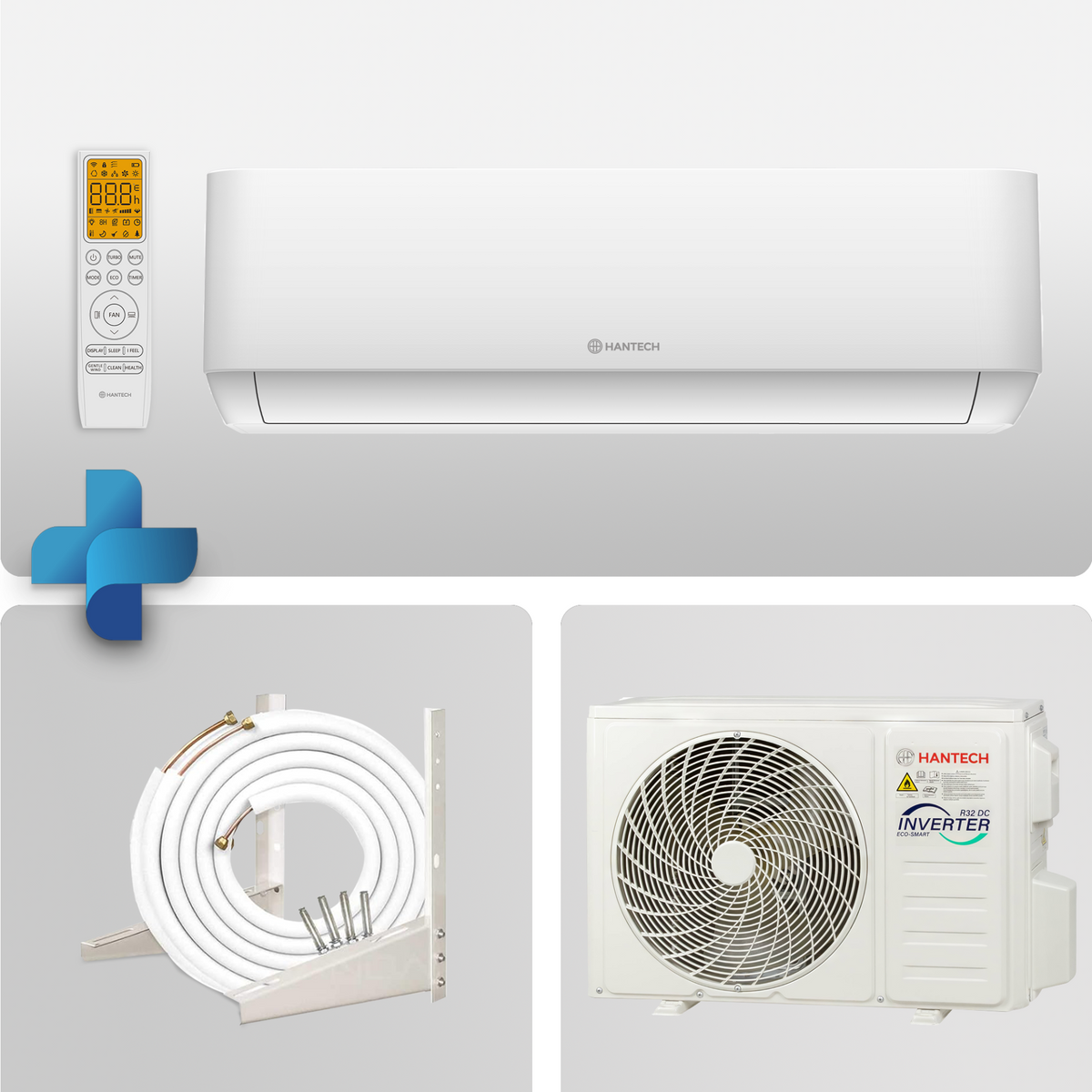 HANTECH 12000 BTU 3,4 kW Split Klimaanlage WLAN R32 Mod. HPRO 3m Leitung + Halter