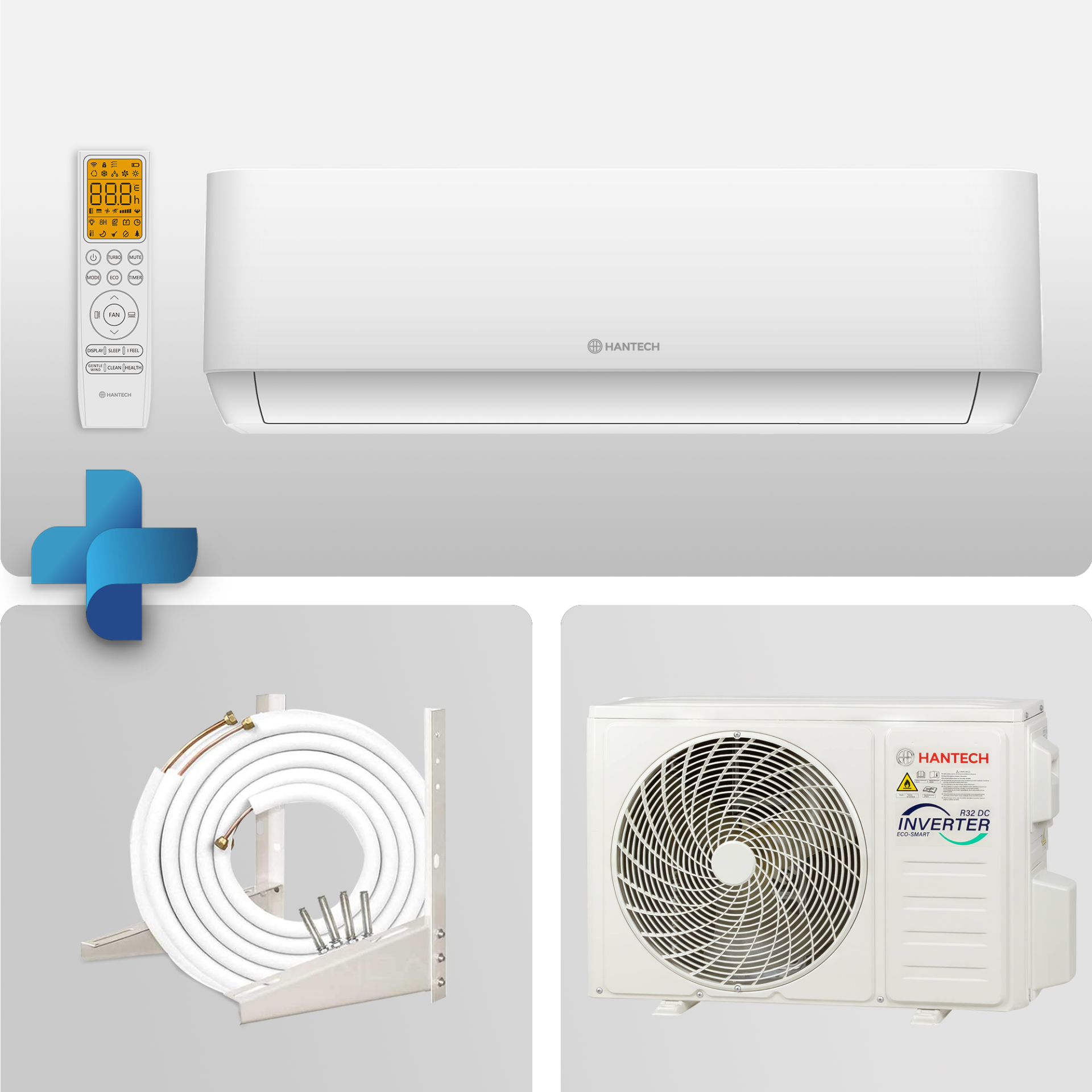 HANTECH 12000 BTU 3,4 kW Split Klimaanlage WLAN R32 Mod. HPRO 3m Leitung + Halter