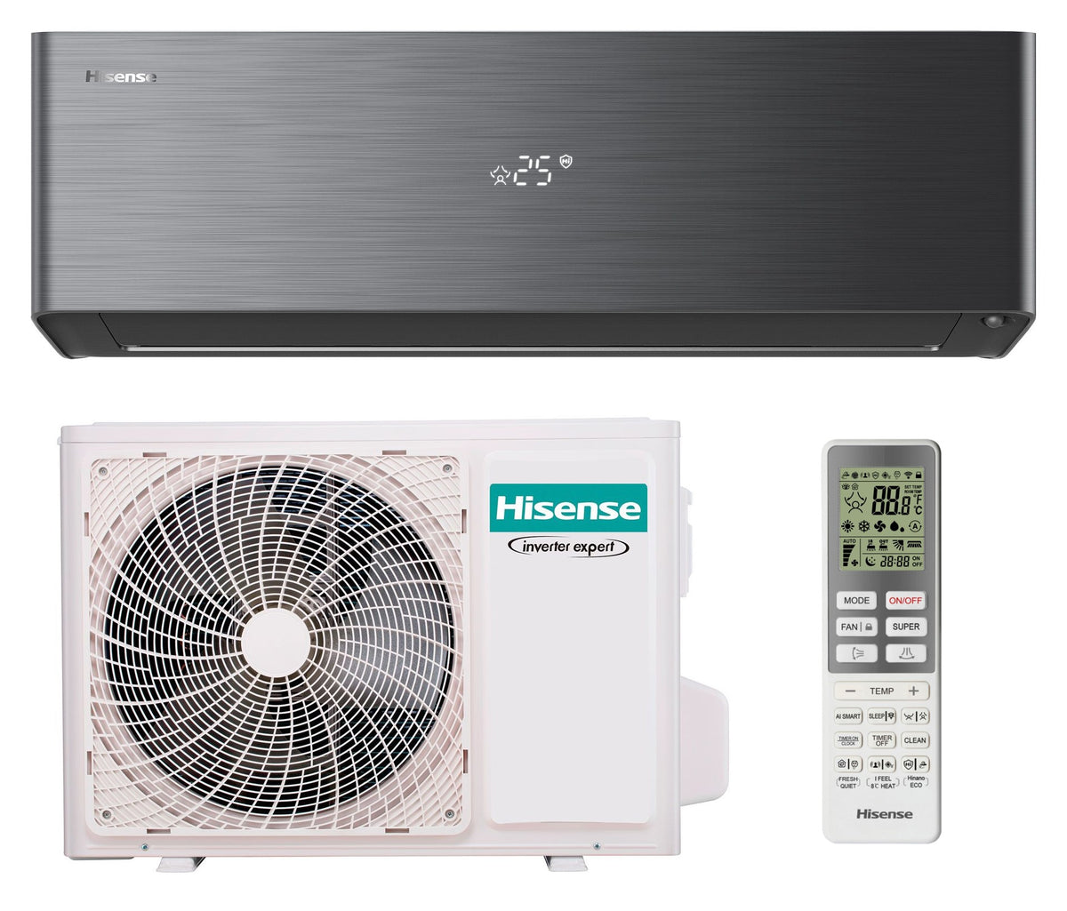 Hisense Energy Pro X schwarz Wandgerät-Set QH25XV4BG + AS25XV4EW - 2,6 kW