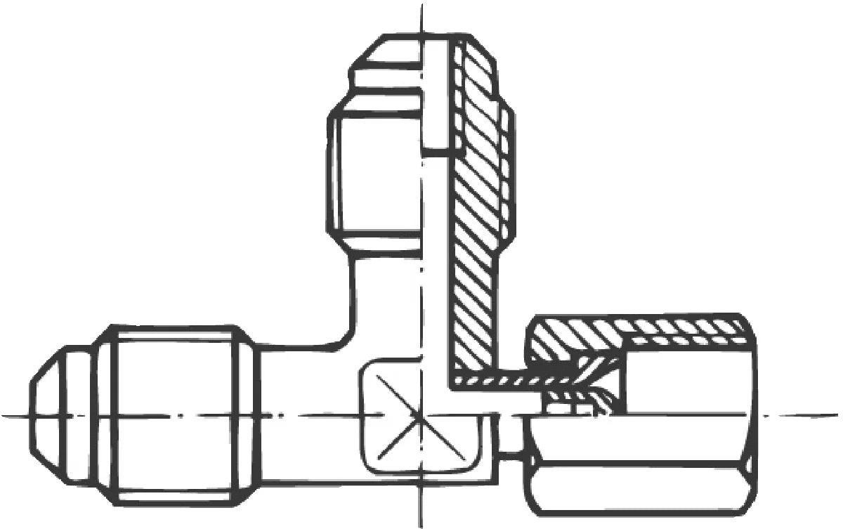 Schraderventil T-Stück schraub A-31851 7/16"UNF a x a x i mit Mutter